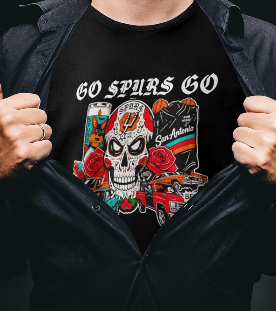 San Antonio Spurs Skull Lowriders Go Spurs Go Fiesta Por Vida T-Shirt