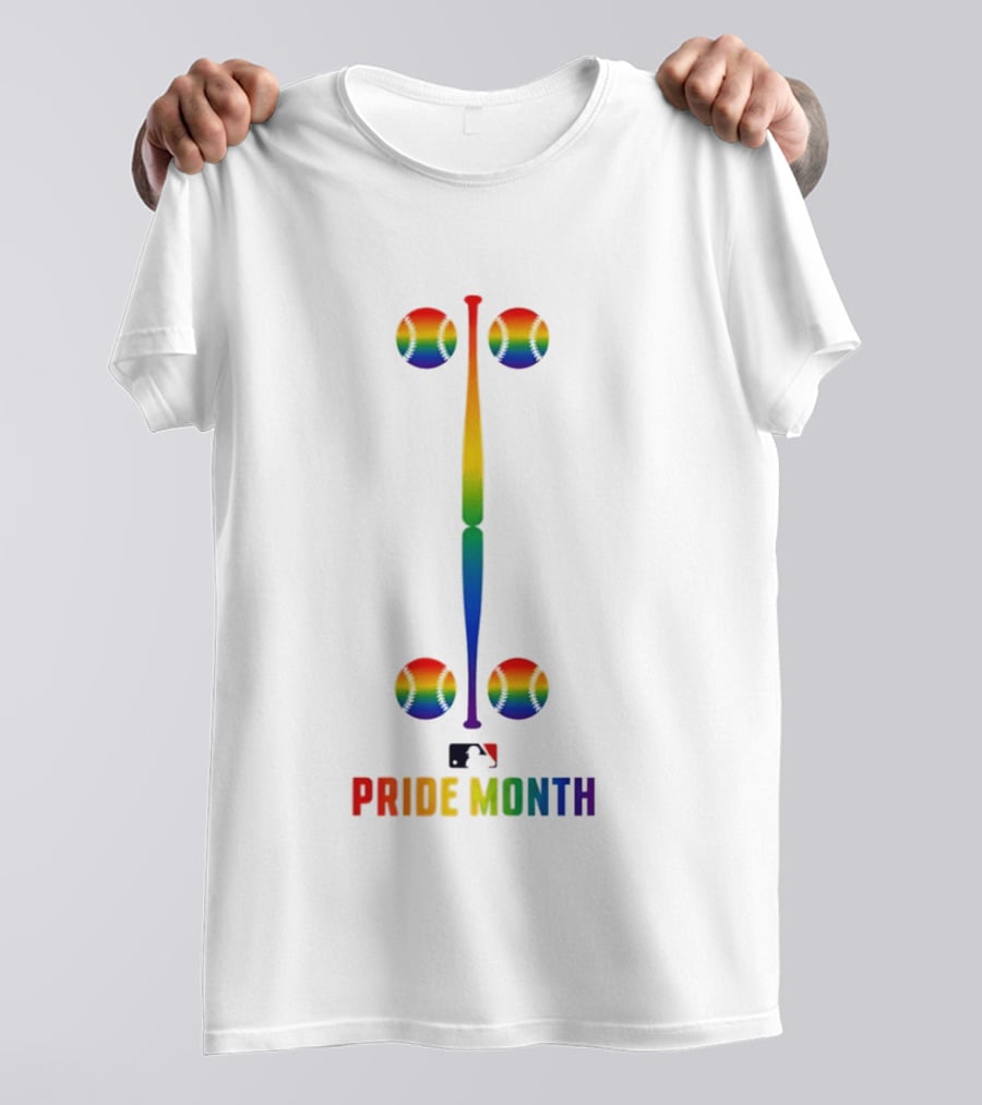 2026 MLB Pride Month Rainbow Baseball Bat And Balls T-Shirt