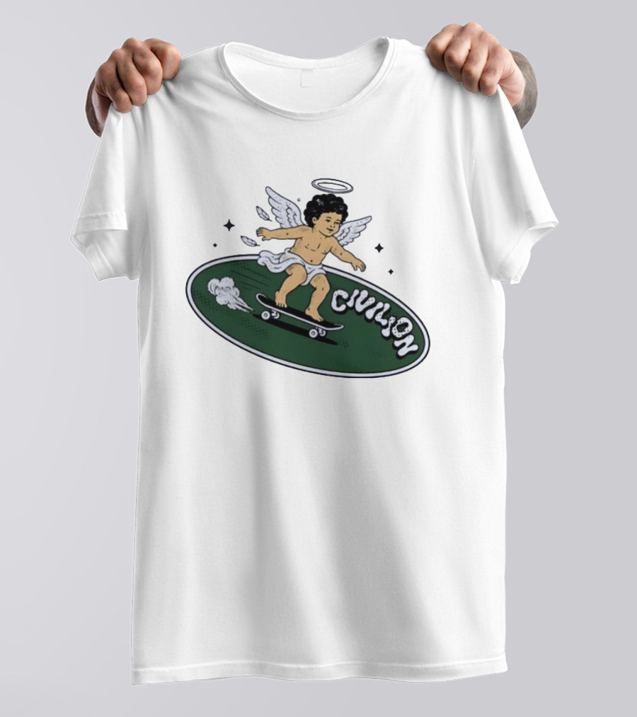 Skateboarding Angel Civilian Halo Wings T-Shirt