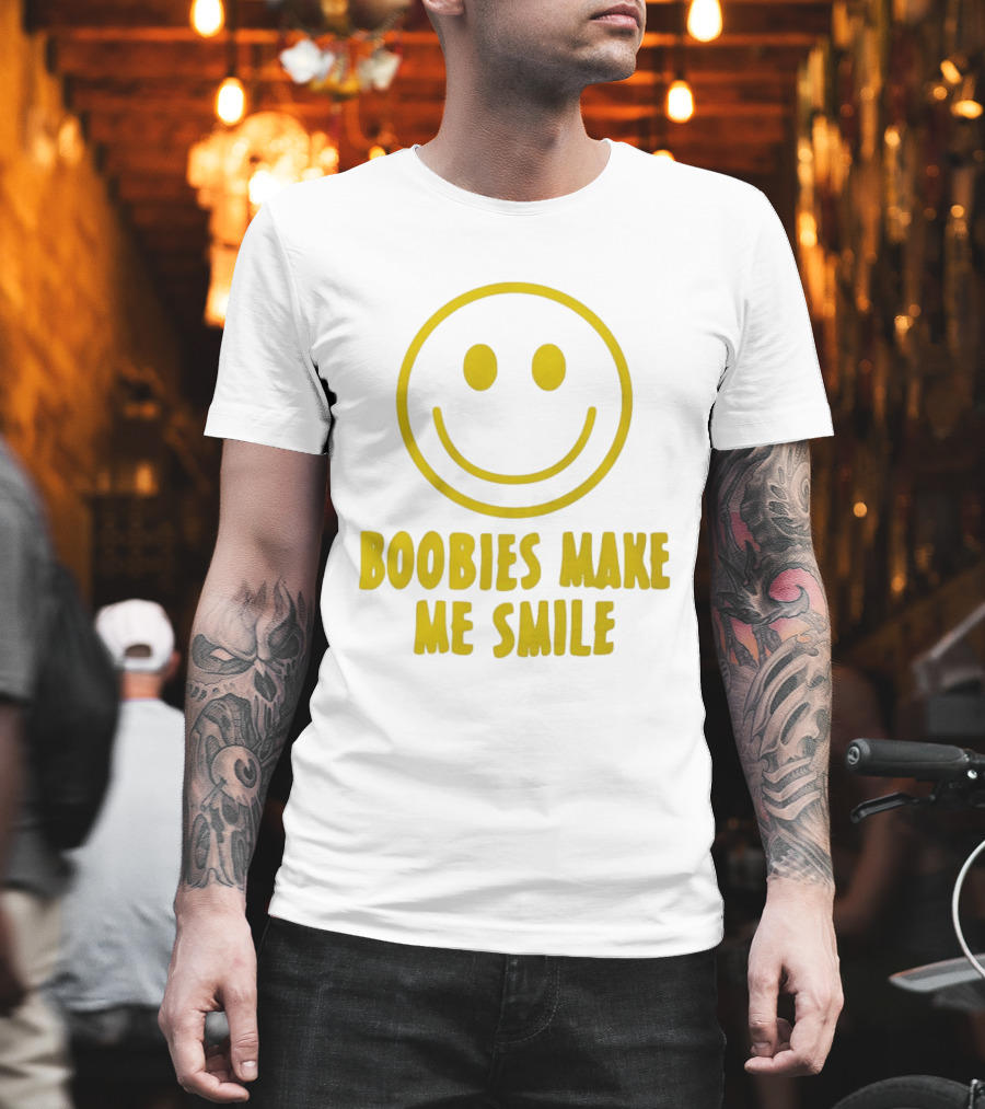 Boobies Make Me Smile Yellow Smiley Face T-Shirt