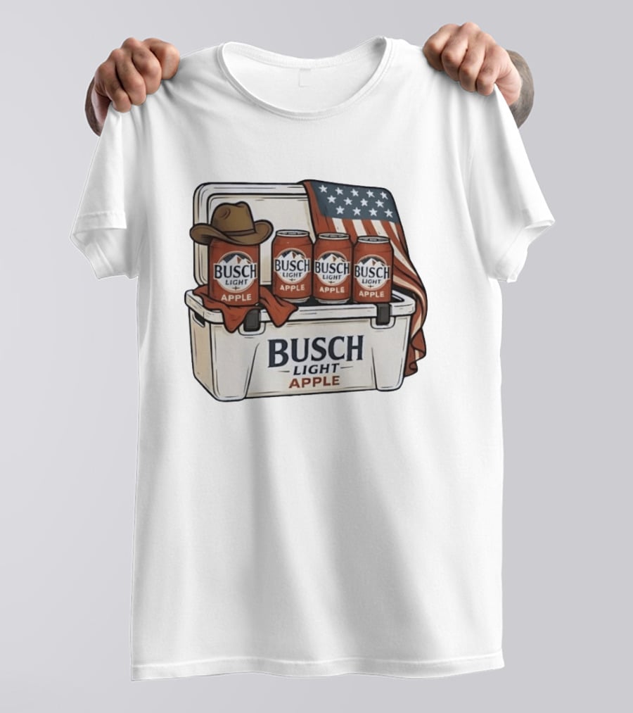 Busch Light Apple American Flag Cowboy Hat Cooler T-Shirt