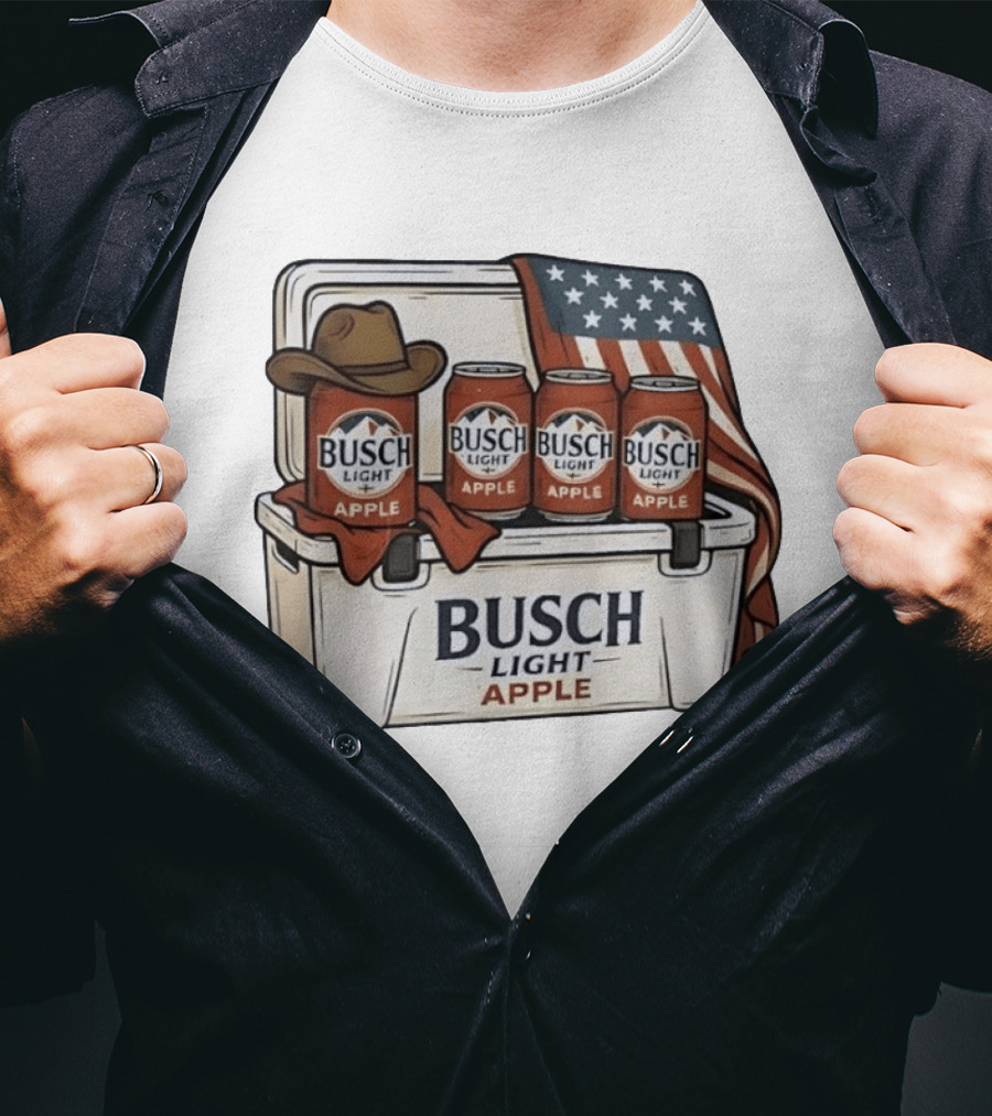 Busch Light Apple American Flag Cowboy Hat Cooler T-Shirt