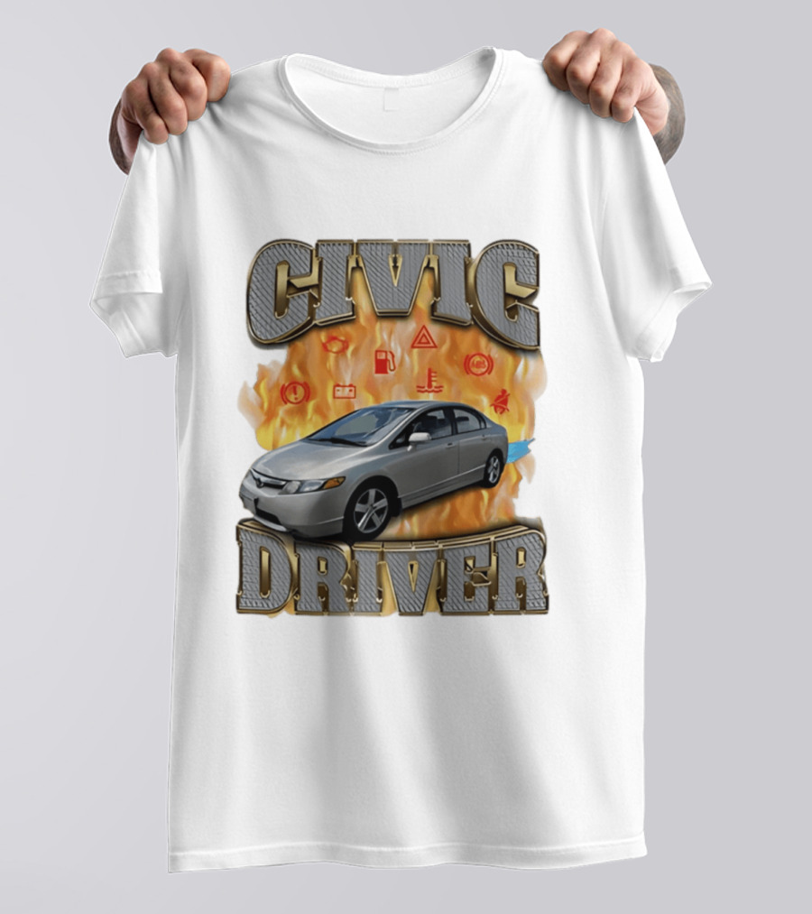 Civic Driver Flames Car T-Shirt