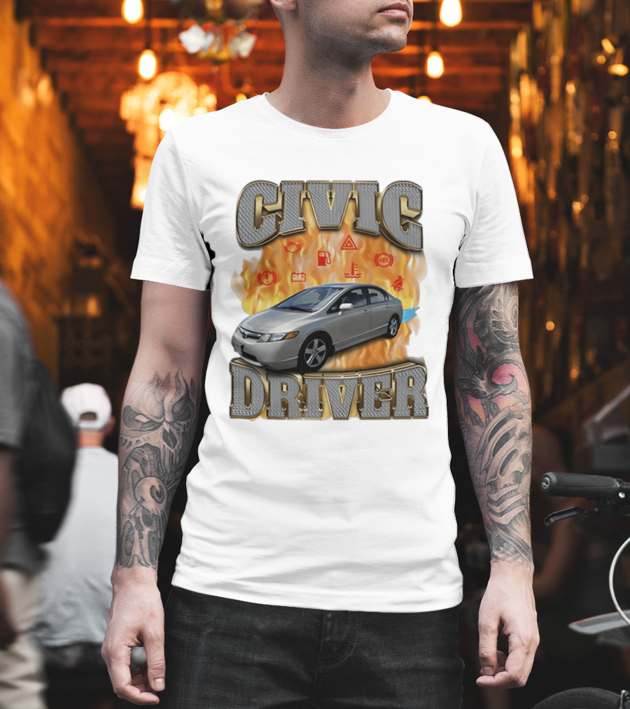 Civic Driver Flames Car T-Shirt