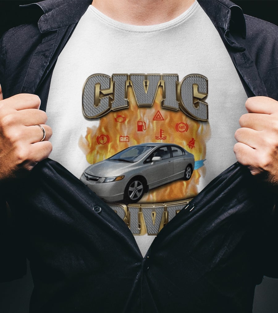 Civic Driver Flames Car T-Shirt