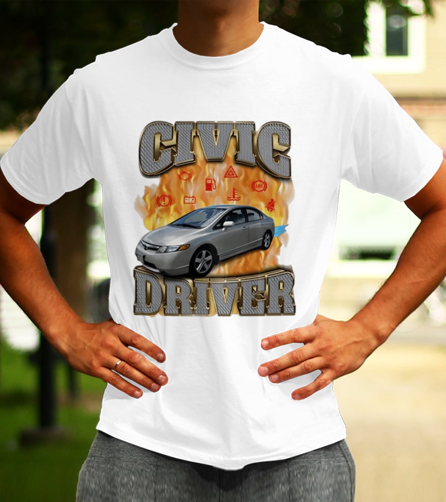 Civic Driver Flames Car T-Shirt