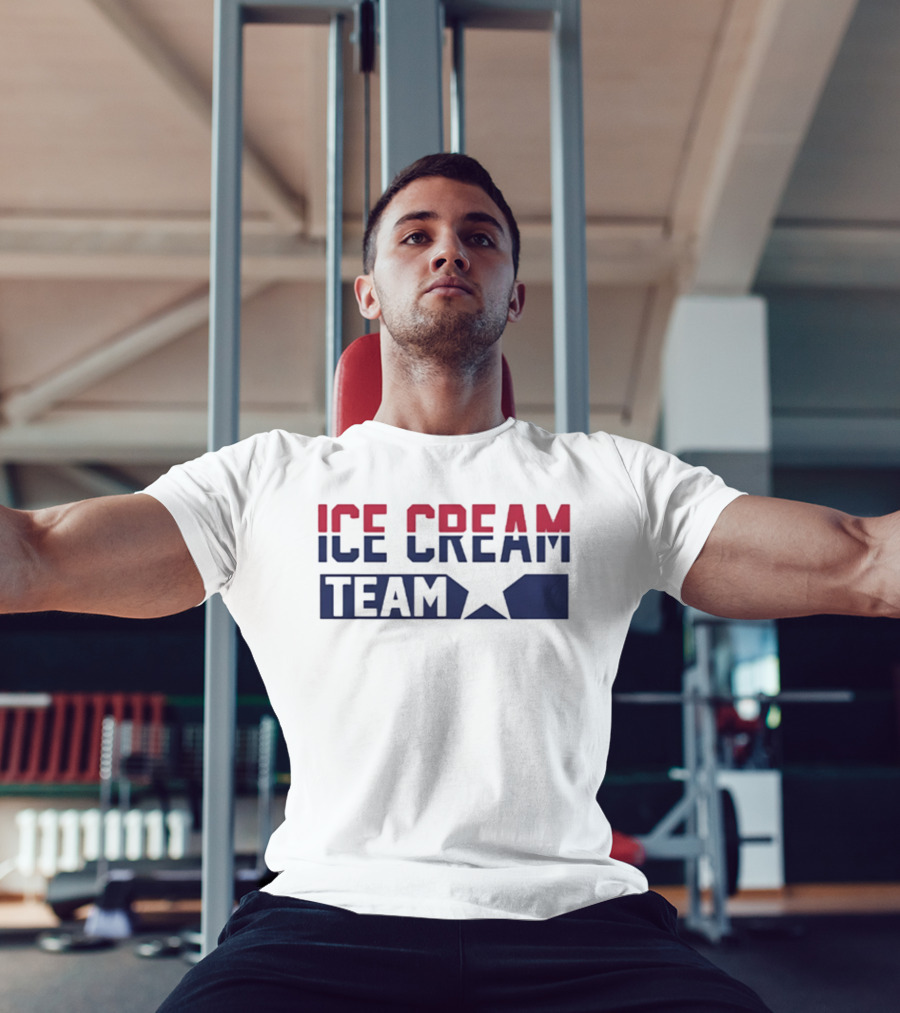 ICE CREAM TEAM Text With Red And Blue Block Lettering T-Shirt
