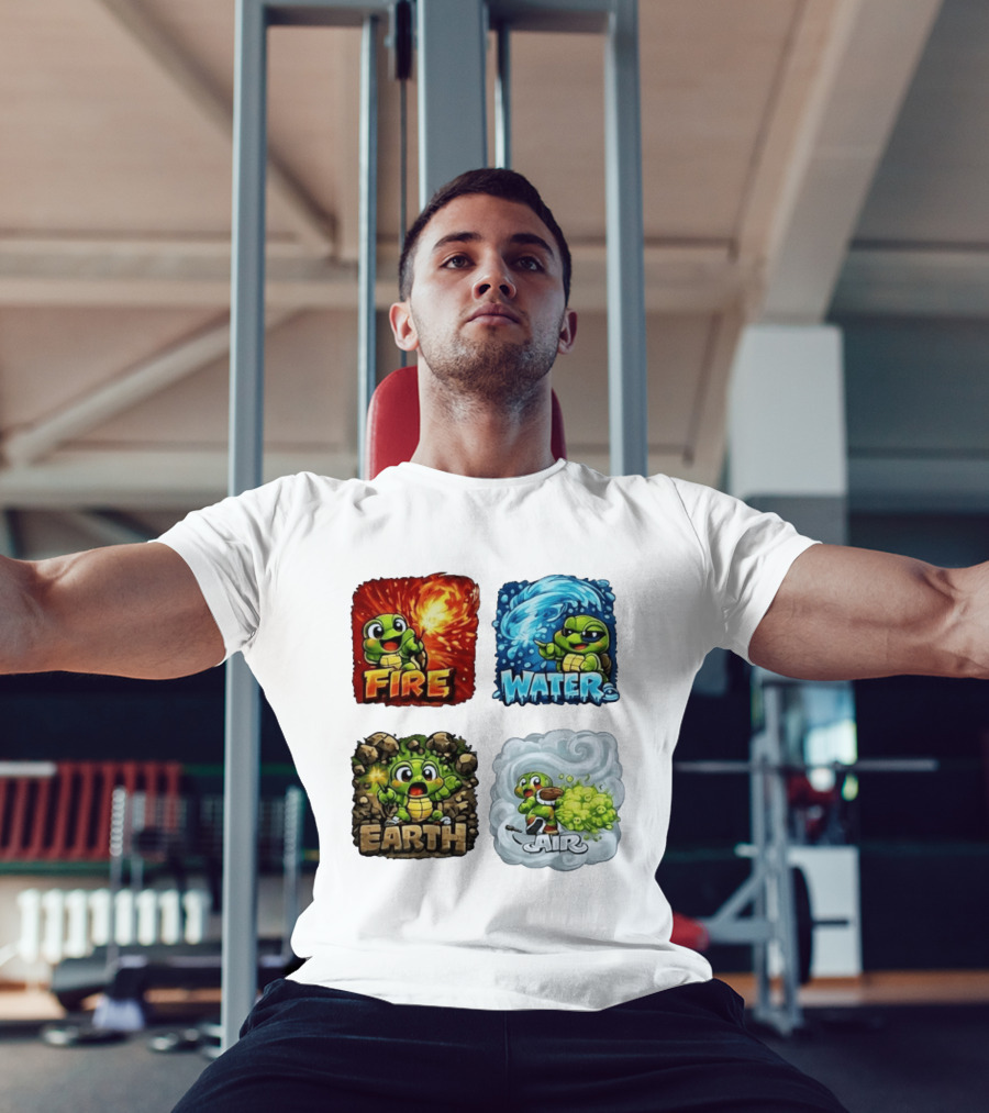 Fire Water Earth Air Turtle Cartoon Baby Elements Quadrant T-Shirt