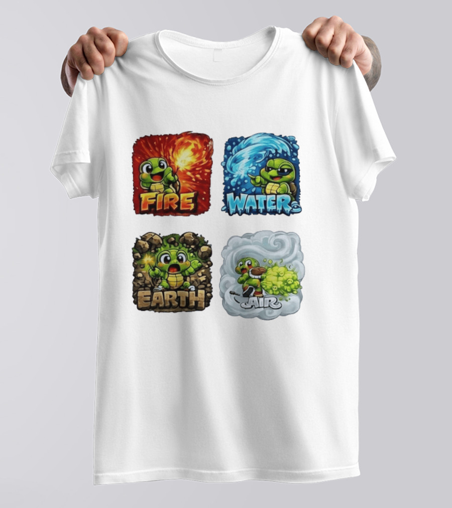 Fire Water Earth Air Turtle Cartoon Baby Elements Quadrant T-Shirt
