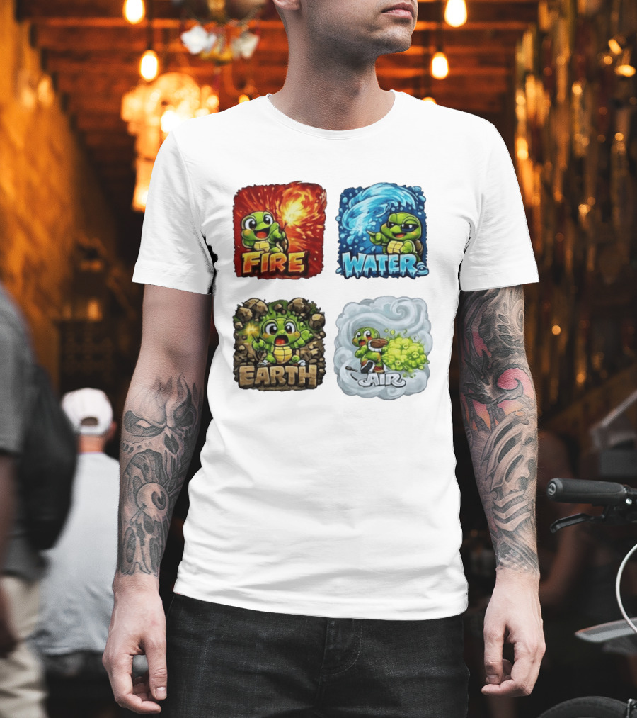 Fire Water Earth Air Turtle Cartoon Baby Elements Quadrant T-Shirt