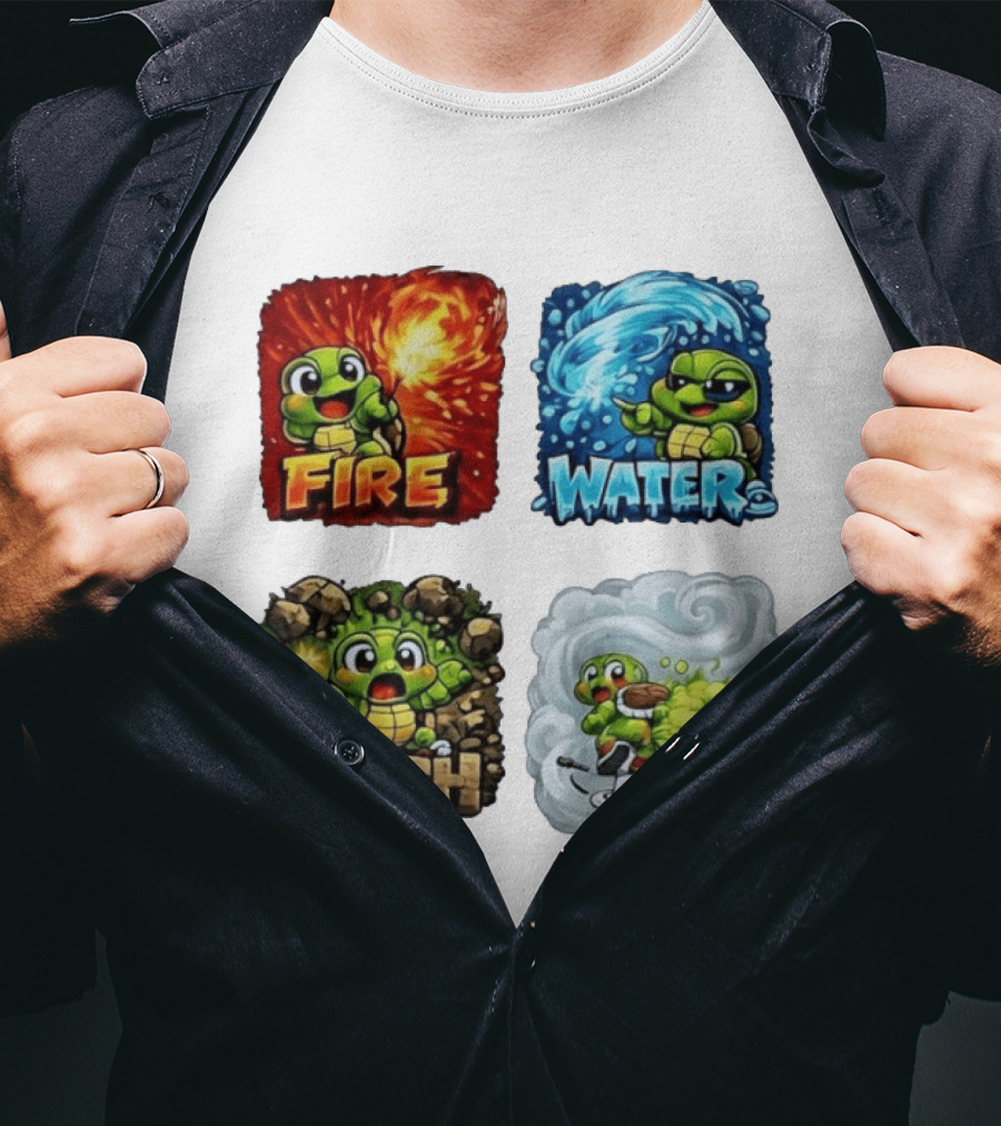 Fire Water Earth Air Turtle Cartoon Baby Elements Quadrant T-Shirt