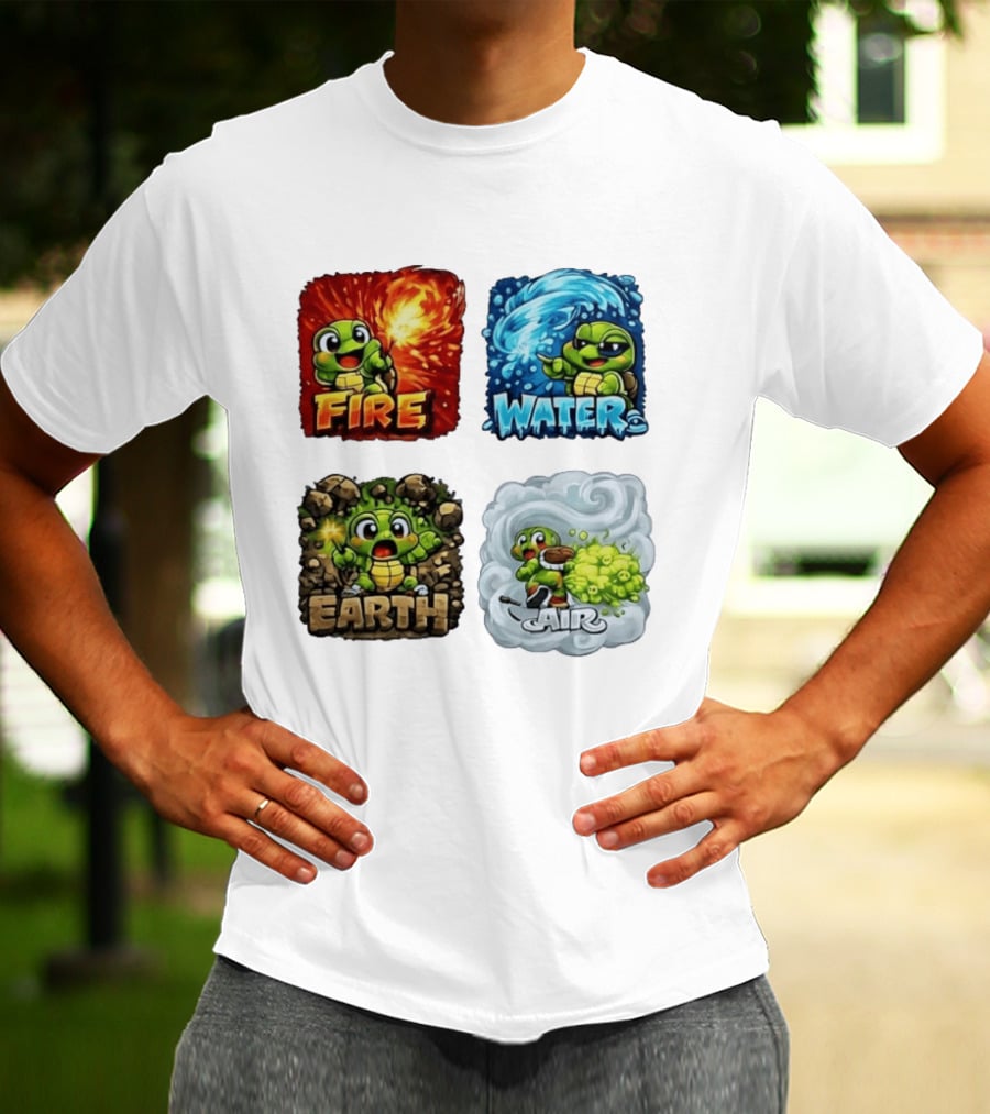 Fire Water Earth Air Turtle Cartoon Baby Elements Quadrant T-Shirt