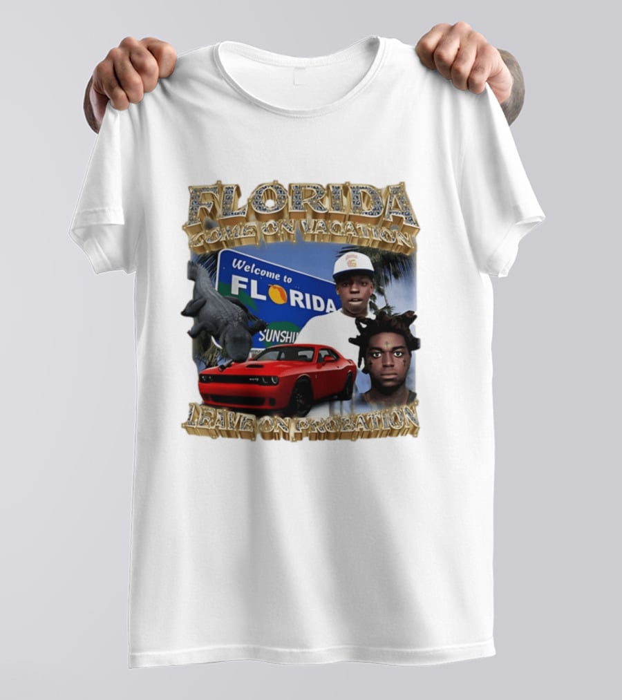 Florida Come On Vacation Leave On Probation Welcome Sign Alligator Red Car T-Shirt