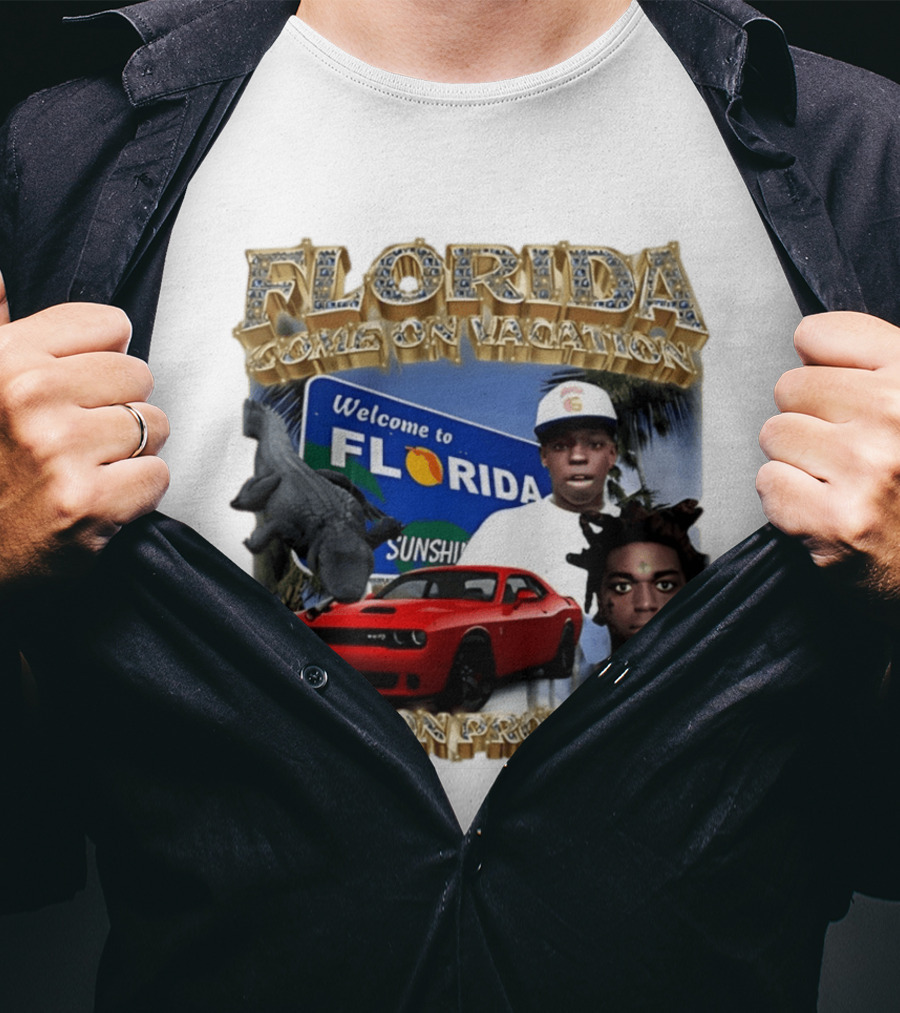 Florida Come On Vacation Leave On Probation Welcome Sign Alligator Red Car T-Shirt