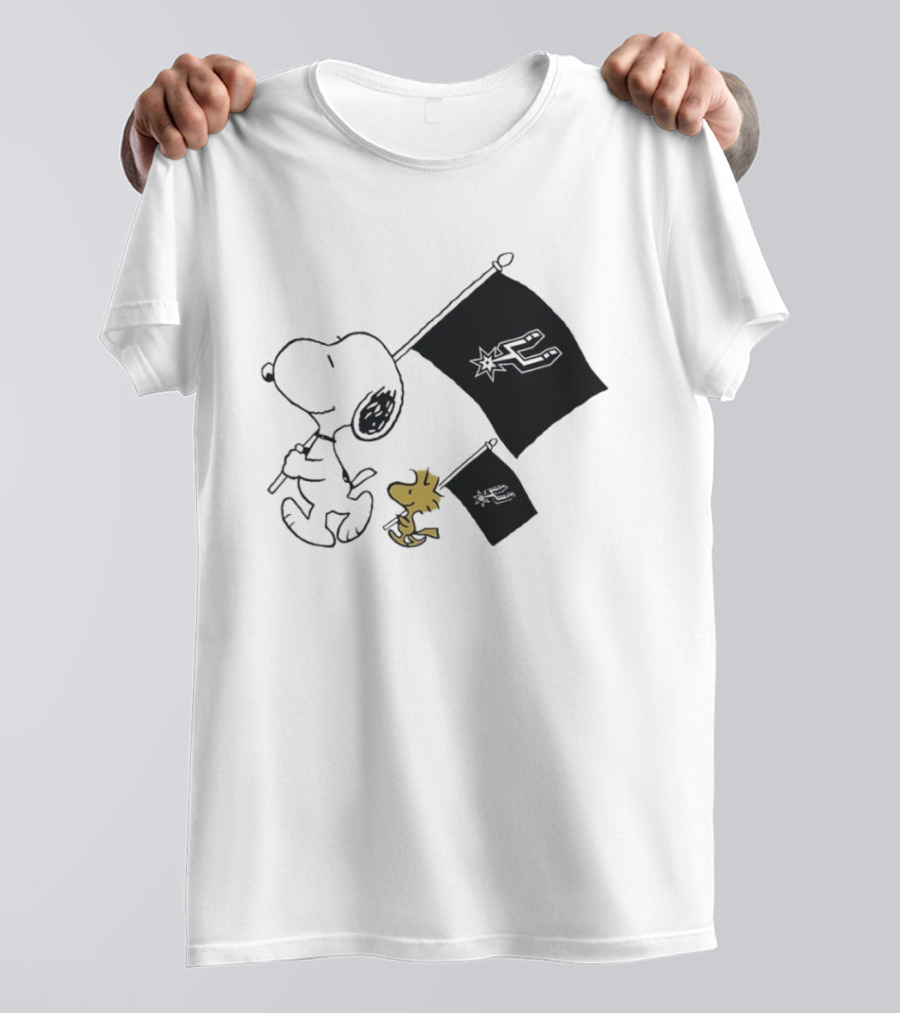 Snoopy Woodstock San Antonio Spurs Flags Peanuts NBA Fan T-Shirt