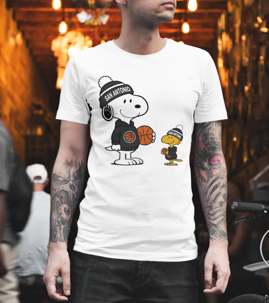 Snoopy And Woodstock Basketball Fans San Antonio Beanies T-Shirt