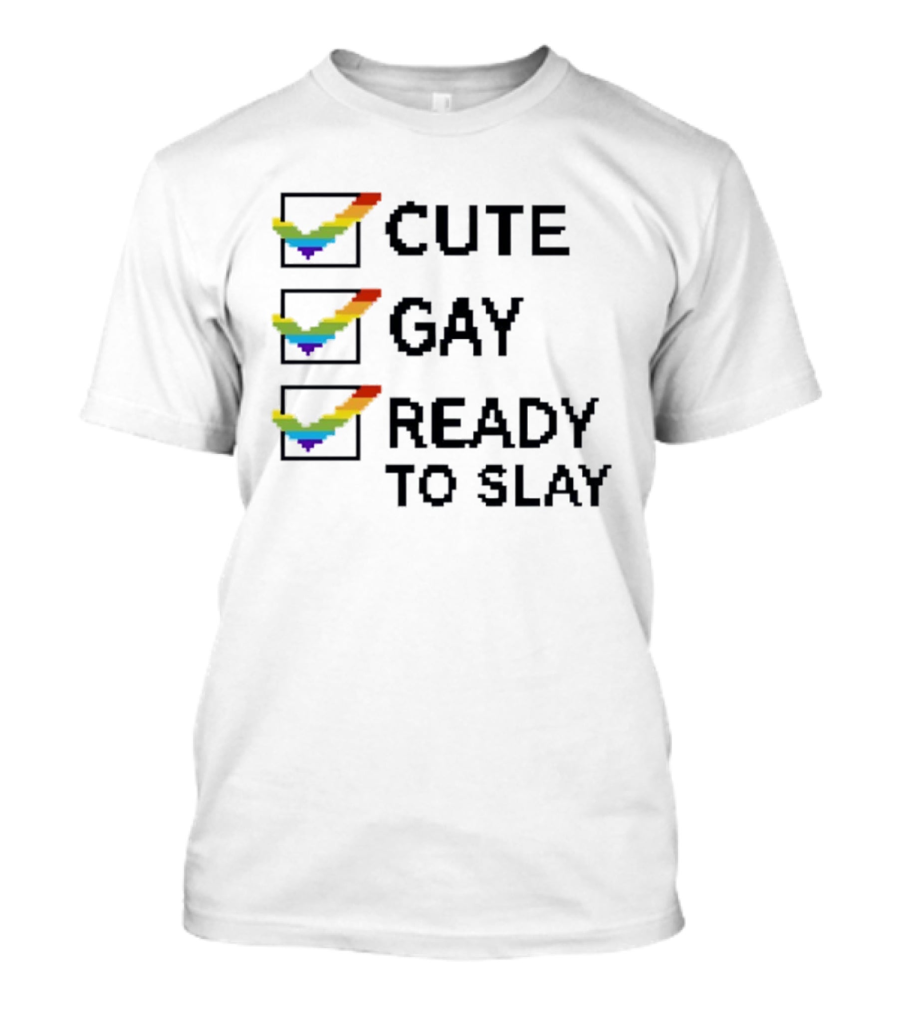 Cute Gay Ready To Slay Checkbox Rainbow Pixel T-Shirt
