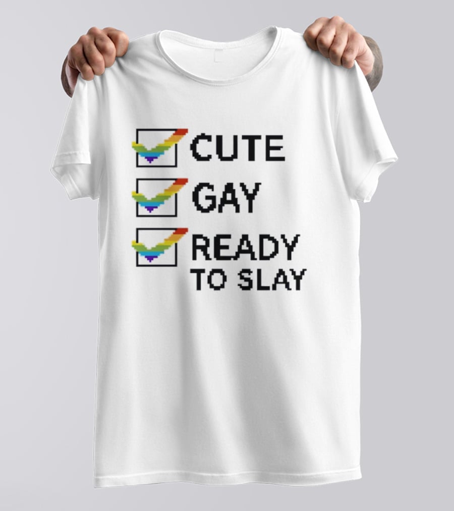 Cute Gay Ready To Slay Checkbox Rainbow Pixel T-Shirt