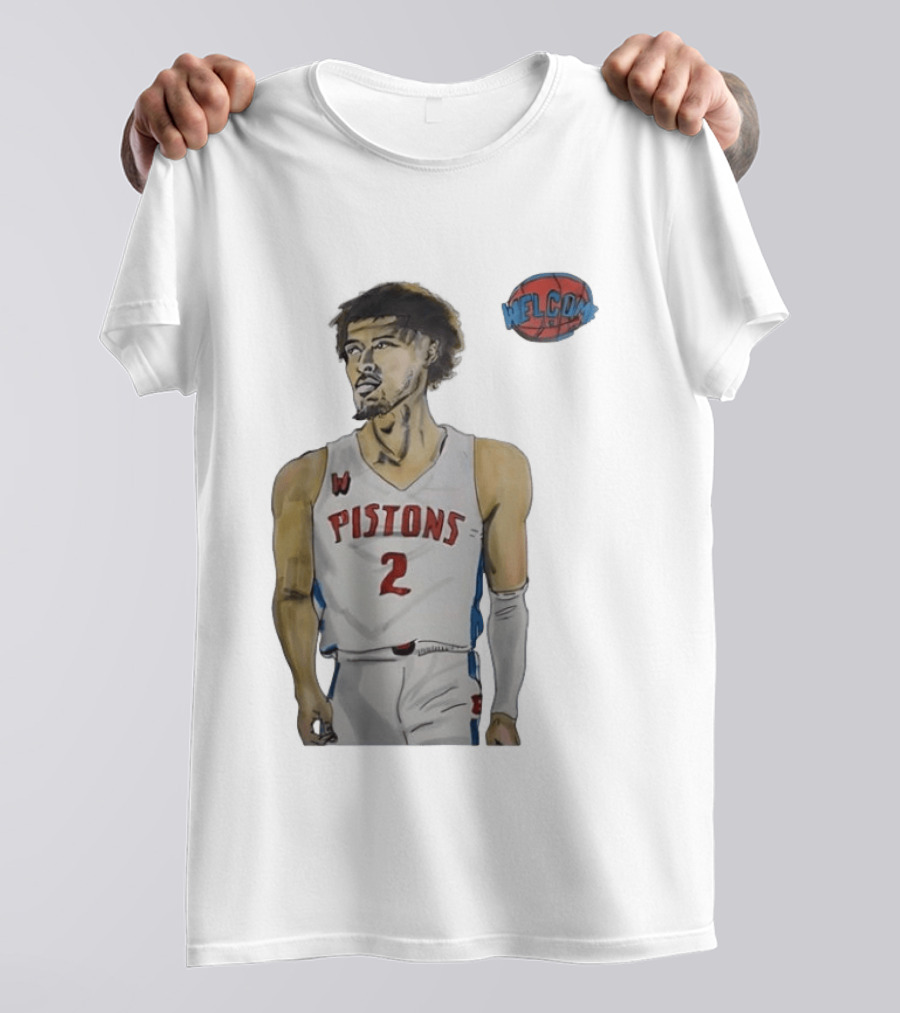 Cade Cunningham Welcome Detroit Pistons Hand Drawn Basketball Player Number 2 T-Shirt
