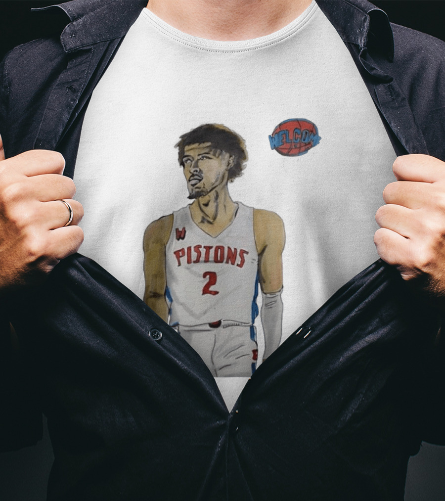 Cade Cunningham Welcome Detroit Pistons Hand Drawn Basketball Player Number 2 T-Shirt