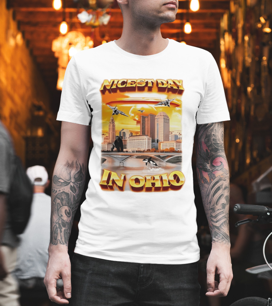 Nicest Day In Ohio Cityscape With Jets And Wildlife T-Shirt
