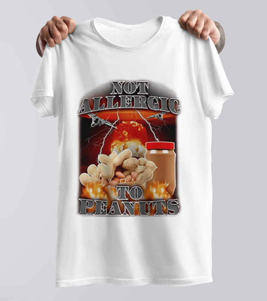 Not Allergic To Peanuts Jar With Explosive Background And Fighter Jets T-Shirt