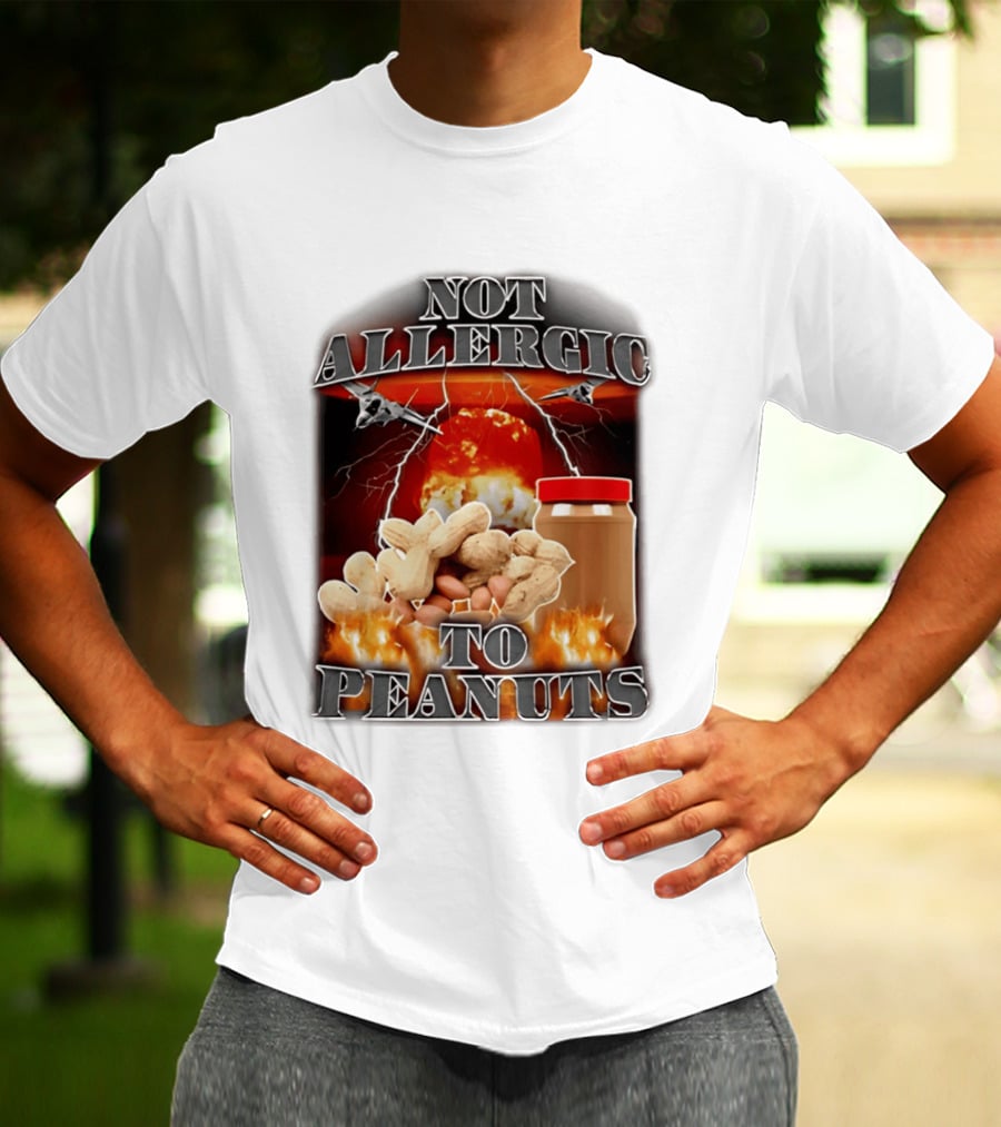 Not Allergic To Peanuts Jar With Explosive Background And Fighter Jets T-Shirt