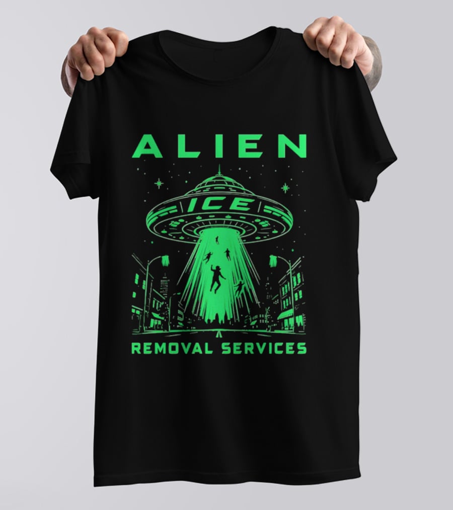 ALIEN ICE UFO Removal Services Extraterrestrial Abduction Scene T-Shirt