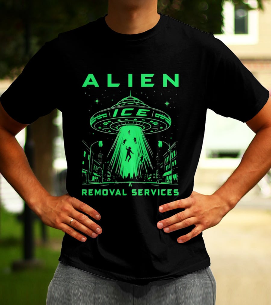 ALIEN ICE UFO Removal Services Extraterrestrial Abduction Scene T-Shirt