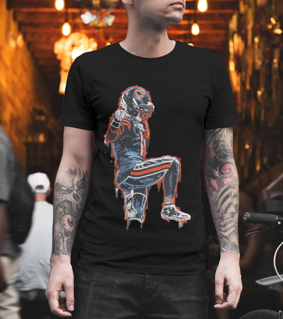 Chicago Bears Kneeling Player Dripping Effect Football Merchandise T-Shirt