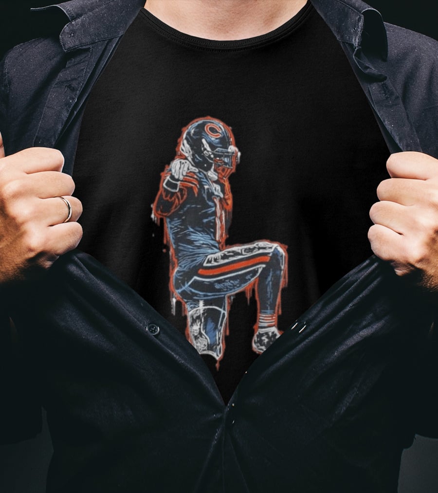Chicago Bears Kneeling Player Dripping Effect Football Merchandise T-Shirt