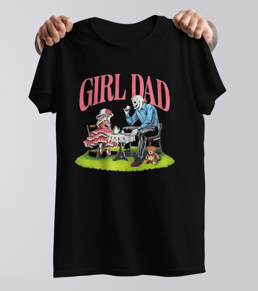 Girl Dad Tea Time With Daughter And Teddy Bear T-Shirt