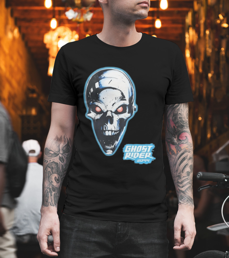 Ghost Rider 2099 Chrome Skull Head Red Eyes Iconic Comic T-Shirt