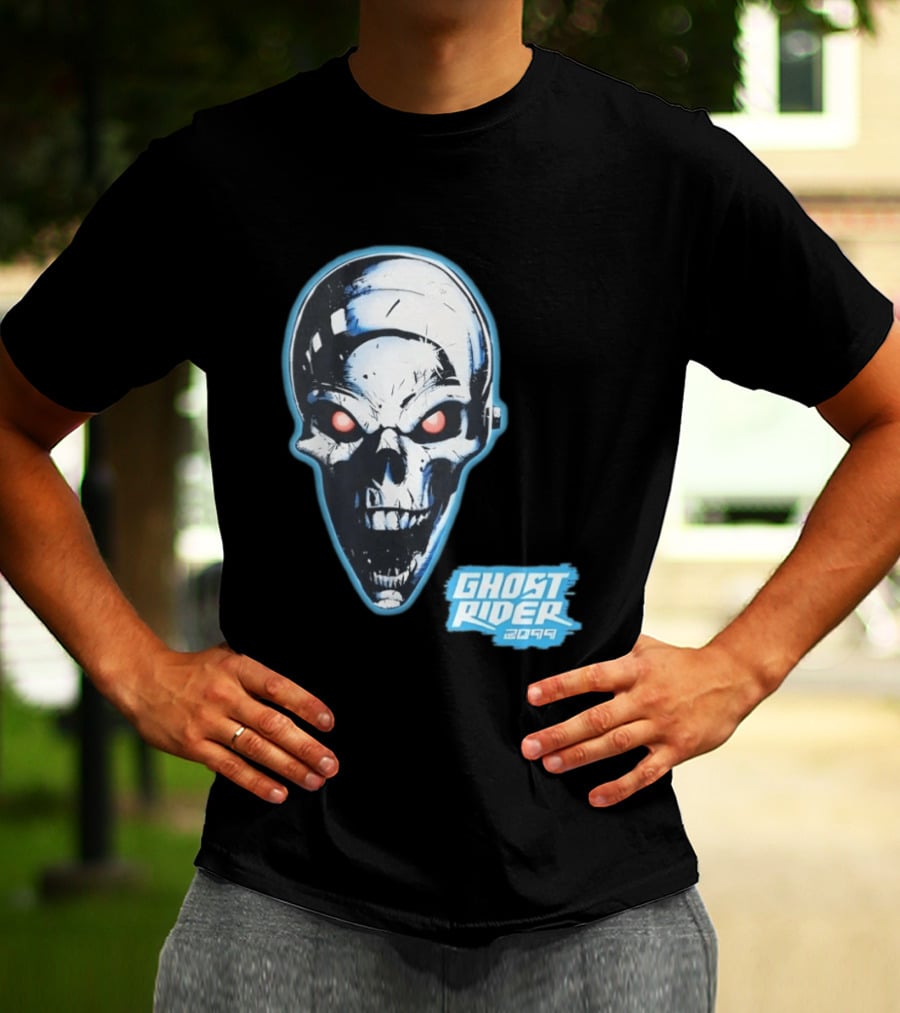 Ghost Rider 2099 Chrome Skull Head Red Eyes Iconic Comic T-Shirt
