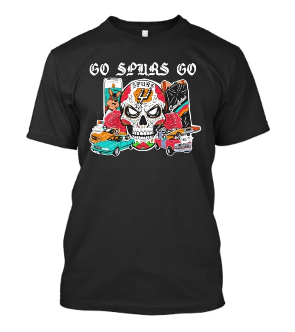 Go Spurs Go SAS Wemby Spurs The Alien Sugar Skull San Antonio Cars Roses T-Shirt