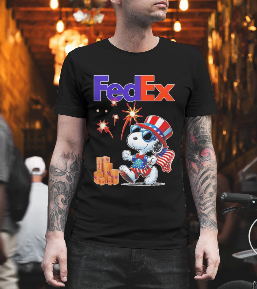 FedEx Snoopy American Flag Fireworks Patriotic Delivery T-Shirt
