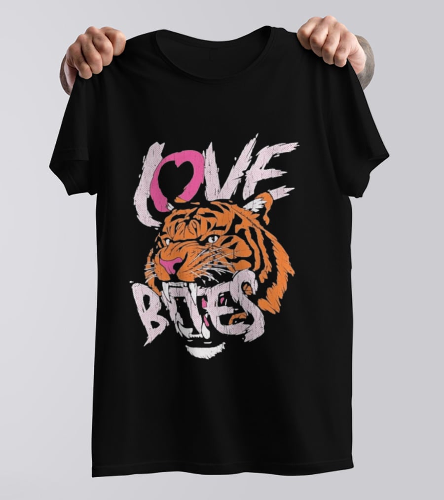 Love Bites Roaring Tiger Face Bold Pink And Orange T-Shirt