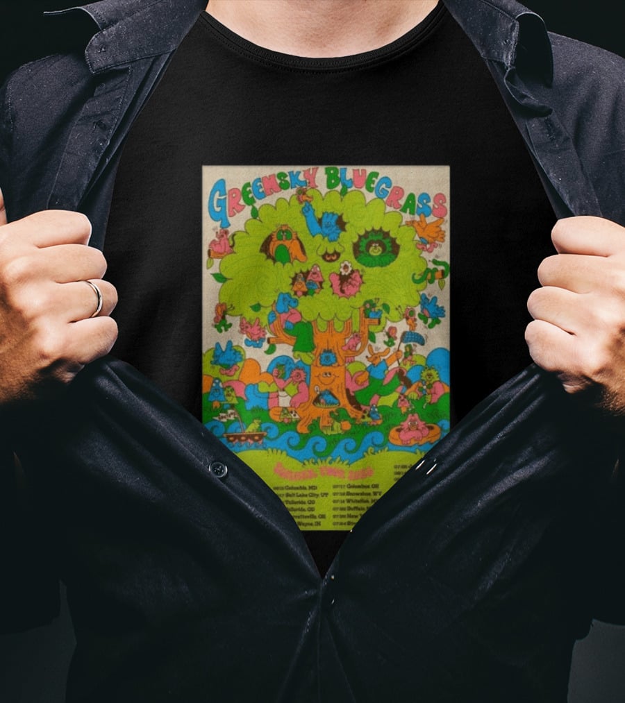 Greensky Bluegrass Summer Tour 2026 Psychedelic Tree Artwork With Tour Dates And Cities T-Shirt