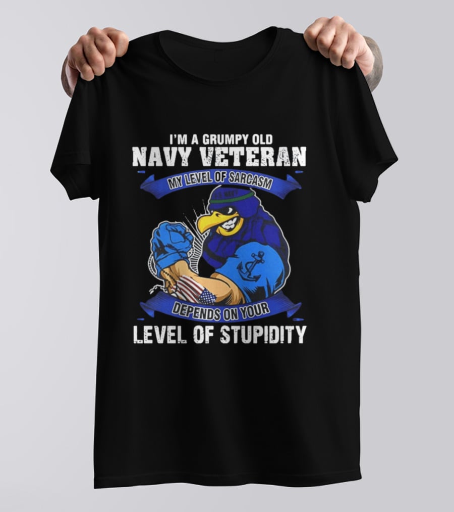 Grumpy Old Navy Veteran Sarcasm Stupidity Level Patriotic Eagle T-Shirt