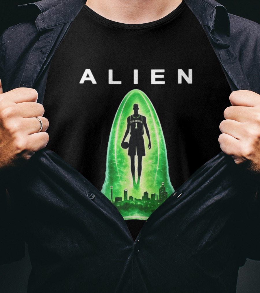 San Antonio Spurs Alien Abduction Victor Wembanyama Basketball Skyline T-Shirt