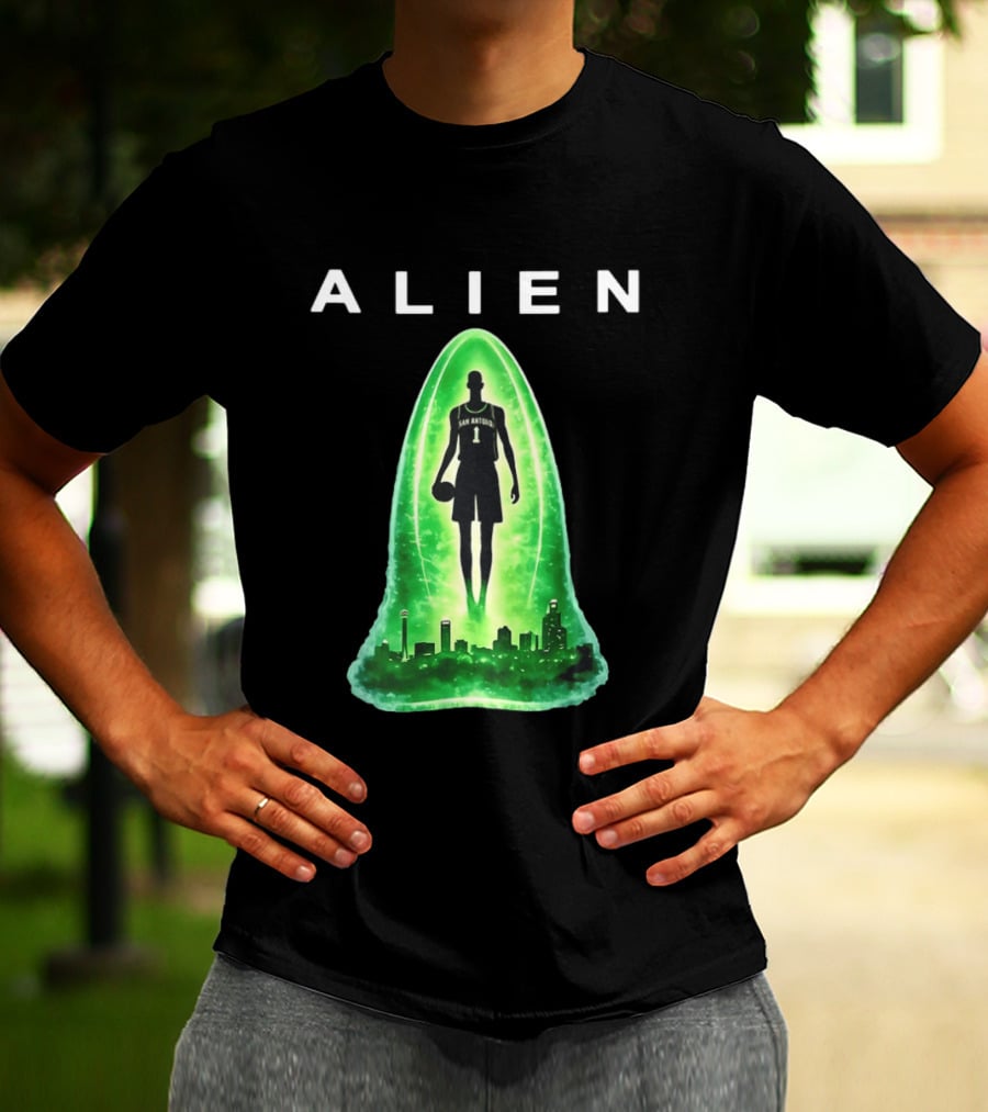 San Antonio Spurs Alien Abduction Victor Wembanyama Basketball Skyline T-Shirt