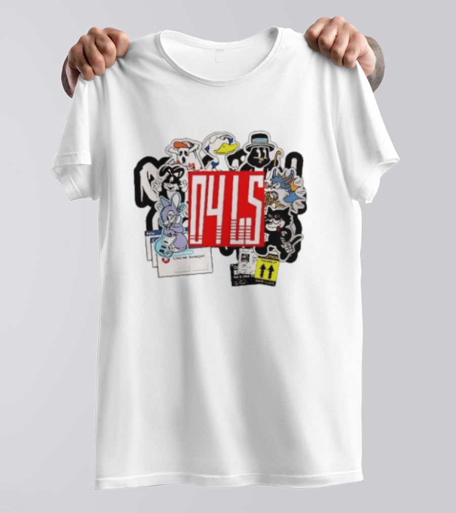 04LS Cartoon Characters Sticker Collection Bunny Cat Duck T-Shirt