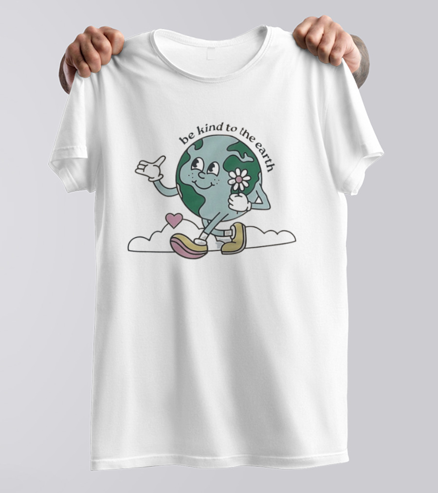 Be Kind To The Earth Cartoon Planet Globe Flower Heart Shoes T-Shirt