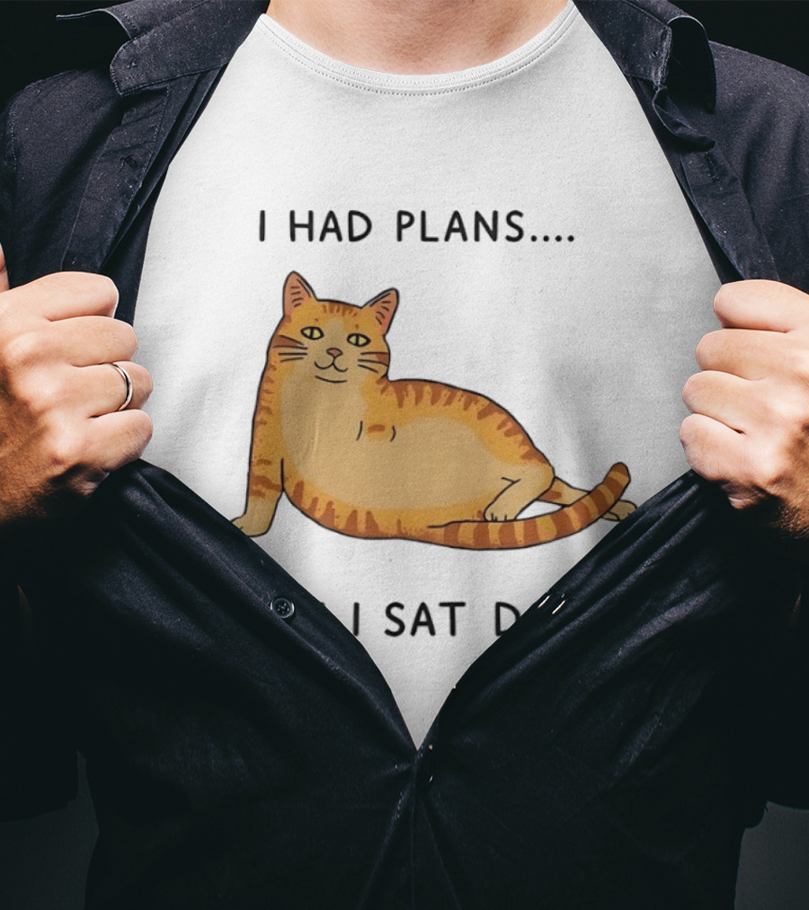 I Had Plans Then I Sat Down Fat Orange Tabby Cat Meme Sarcastic Pet Lover T-Shirt