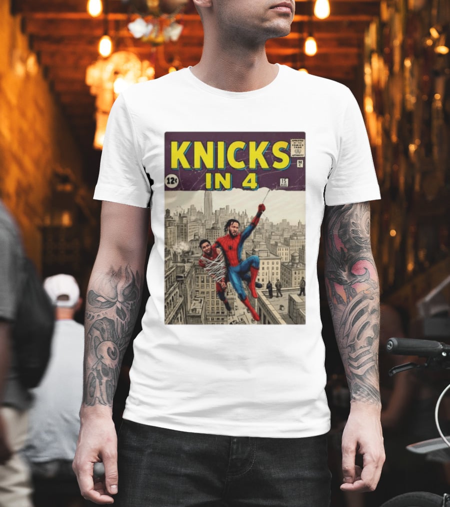 Knicks In 4 Jalen Brunson Vs Donovan Mitchell Comic Crossover New York Cleveland Showdown T-Shirt