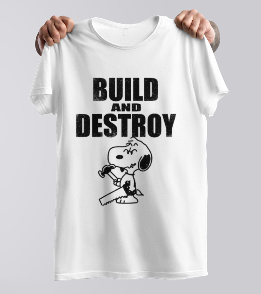 Snoopy Peanuts Build And Destroy Text Hammer Cartoon T-Shirt
