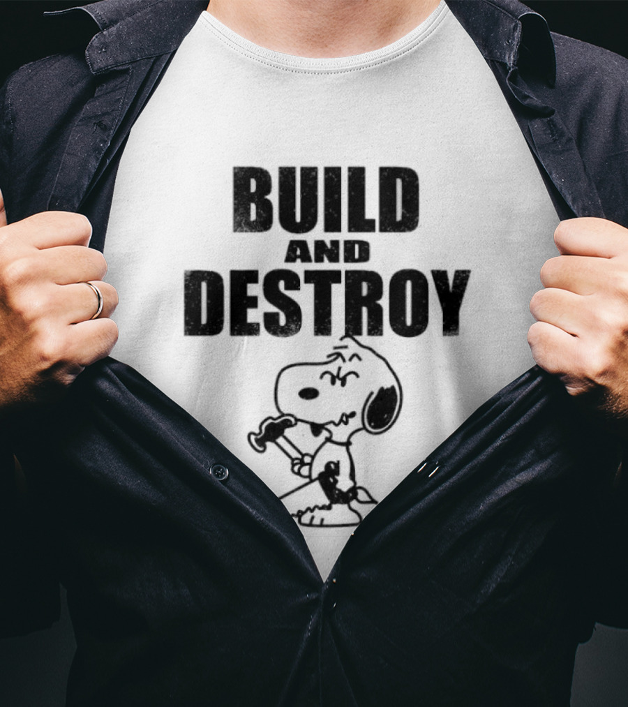 Snoopy Peanuts Build And Destroy Text Hammer Cartoon T-Shirt