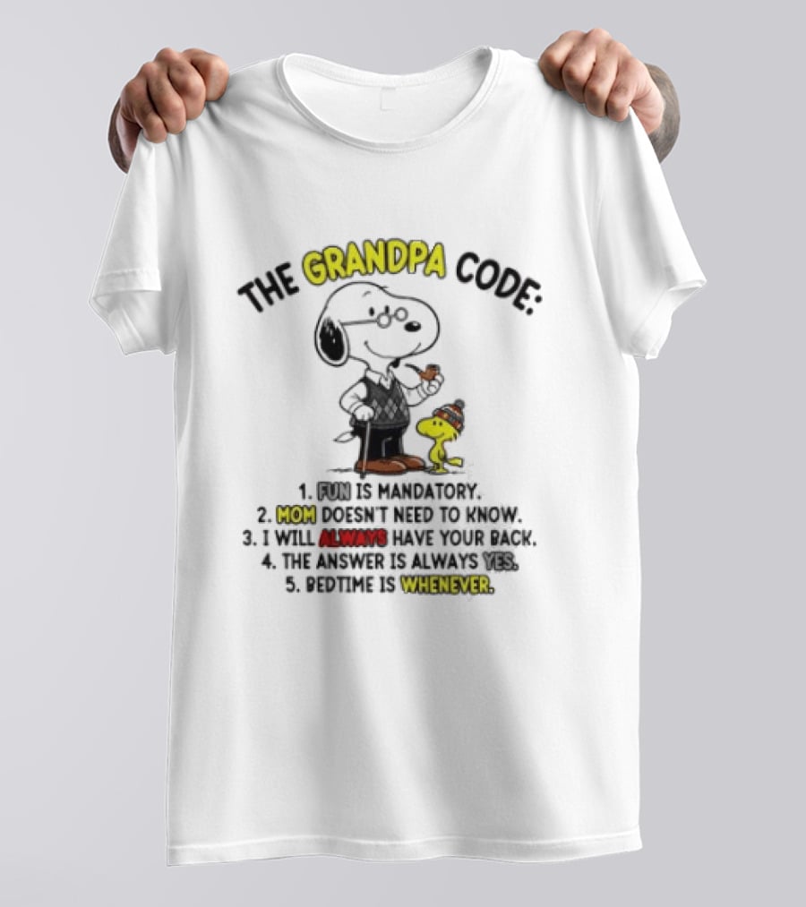 Snoopy Woodstock The Grandpa Code Fun Is Mandatory Mom Doesn't Need To Know T-Shirt
