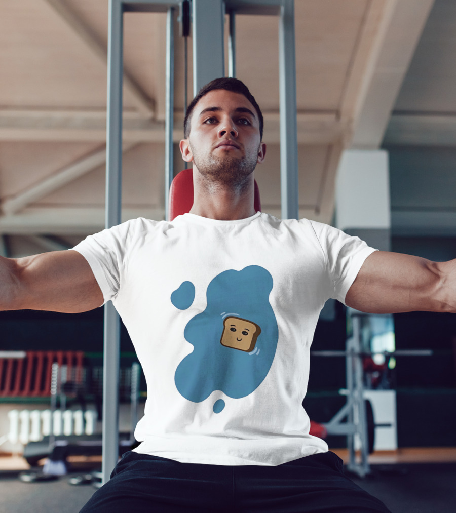 Floating Happy Toast Blue Puddle Cartoon Food Pun T-Shirt