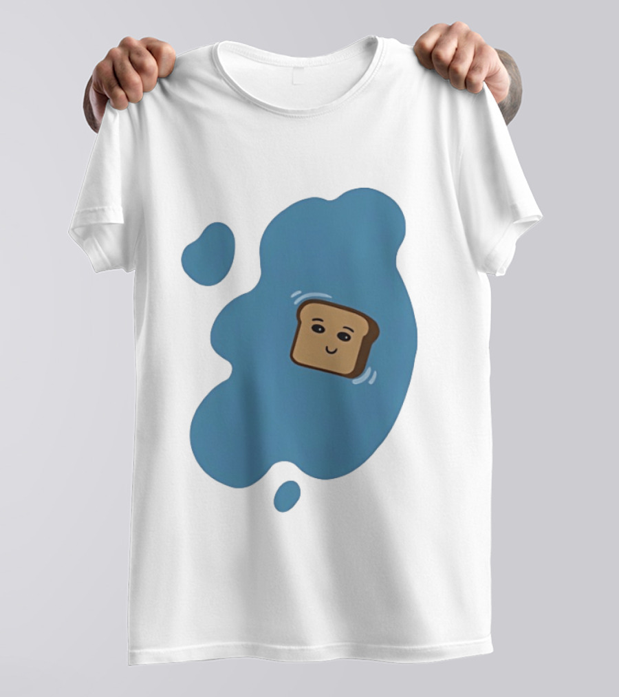 Floating Happy Toast Blue Puddle Cartoon Food Pun T-Shirt